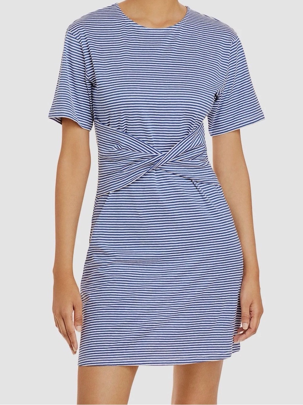 $265 Theory Women's Blue Striped Front Twist T-Shirt Dress Size Small